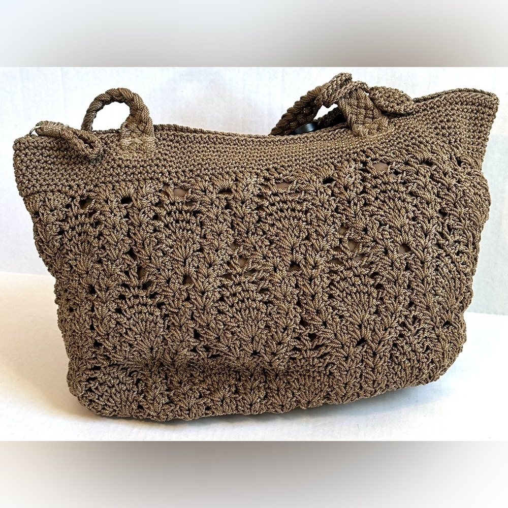 The Sak Brown/Gold Metallic Crochet Medium Boho Tote Bag Purse-Like New! - Picture 7 of 10